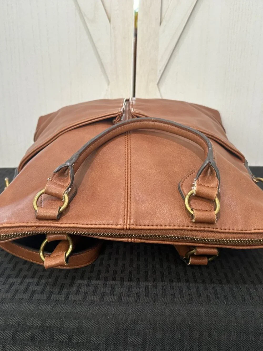 Frye and Co. Cognac Brown Faux Leather Tote Satchel Bag